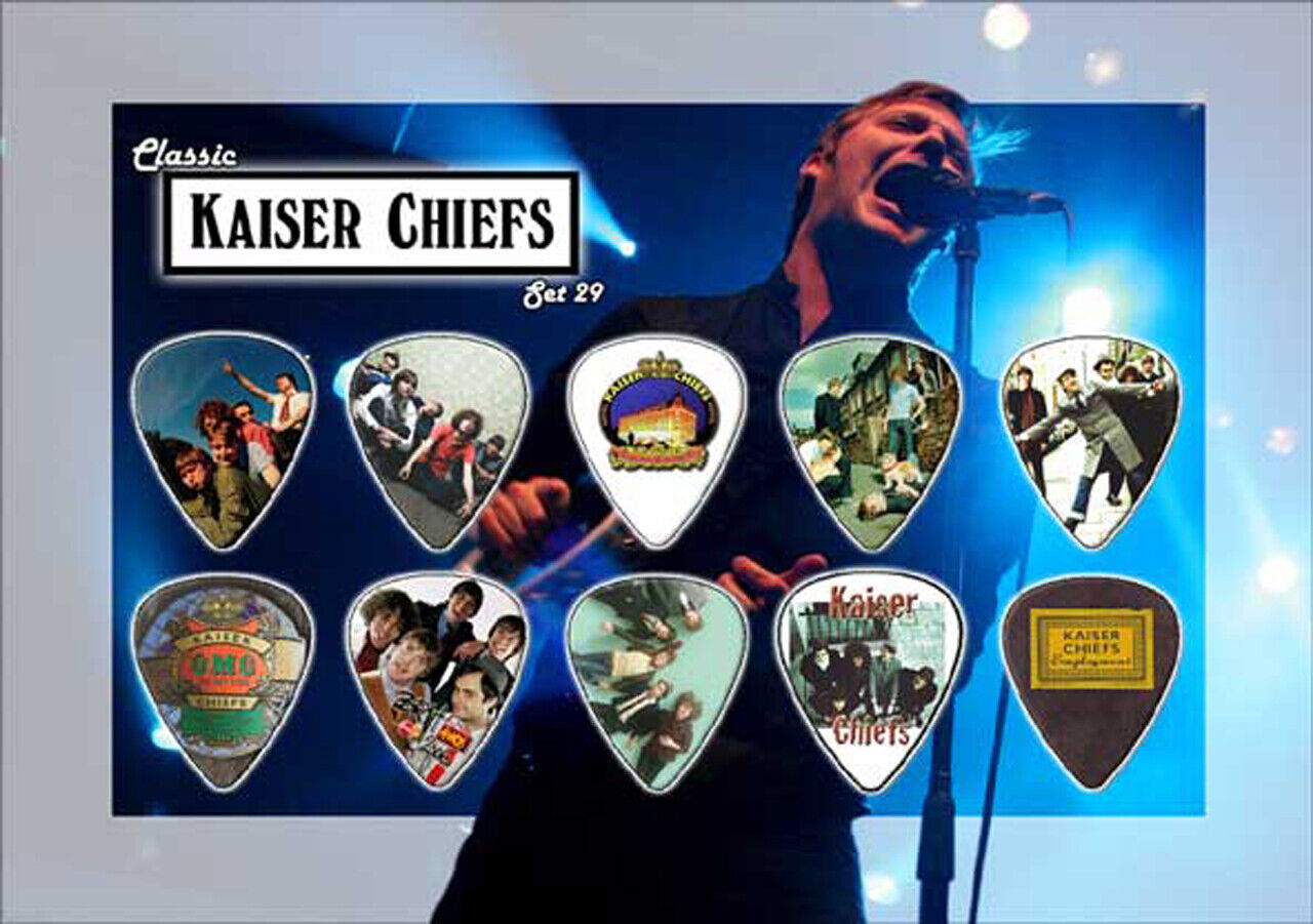 Kaiser Chiefs Guitar Picks On Photographic Background 10 Guitar Picks