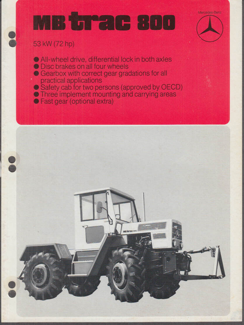 1976 Mercedes-Benz MB Trac 800 Tractor sell sheet