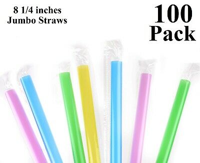 100 Pcs Individual Wrapped Wide Colored Jumbo Boba Bubble Tea Smoothie Straws