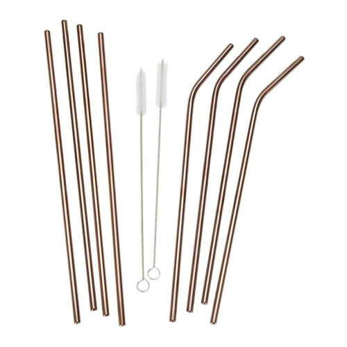 Mind Reader Stainless Steel Reusable Straight Curved Straws Rose Gold 8 Pack