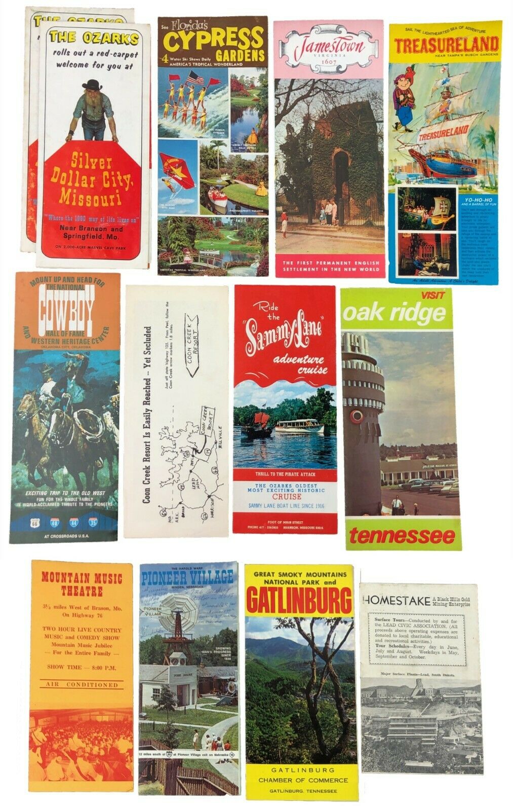 Lot 12 Vtg Travel Brochures Sammy Lane Ozarks Gatlinburg Cypress Gardens