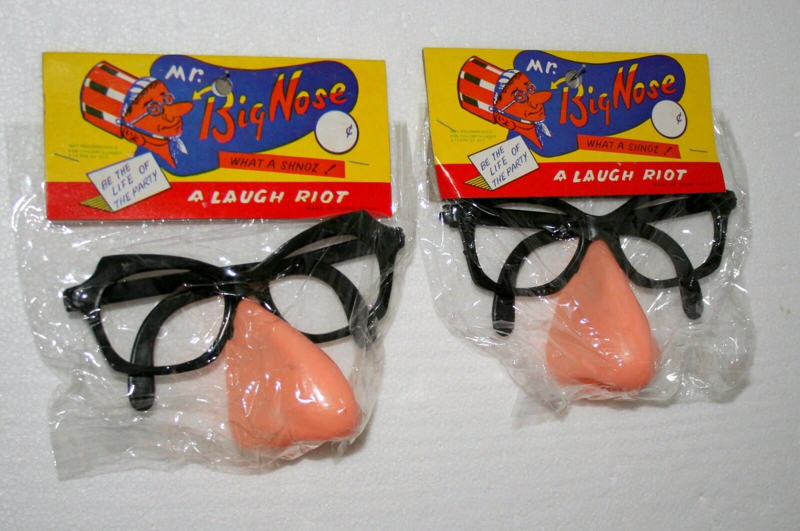 2 Dime Store Toy Plastic Mr Big Nose Joke Glasses 1960s Nos New Mip Hong Kong