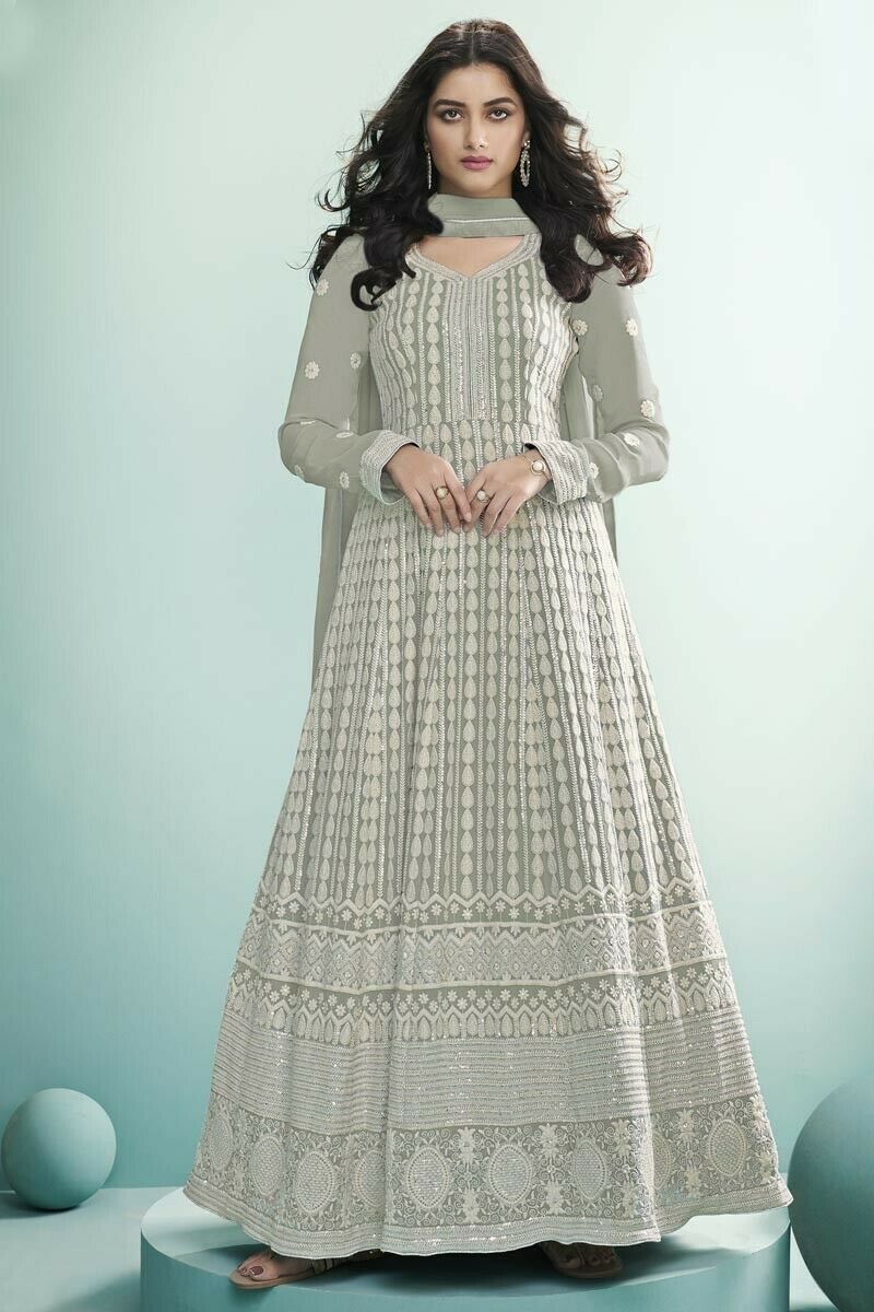 Pakistani Designer Party &wedding Wear Georgette Embroidered Long Anarkali Gown