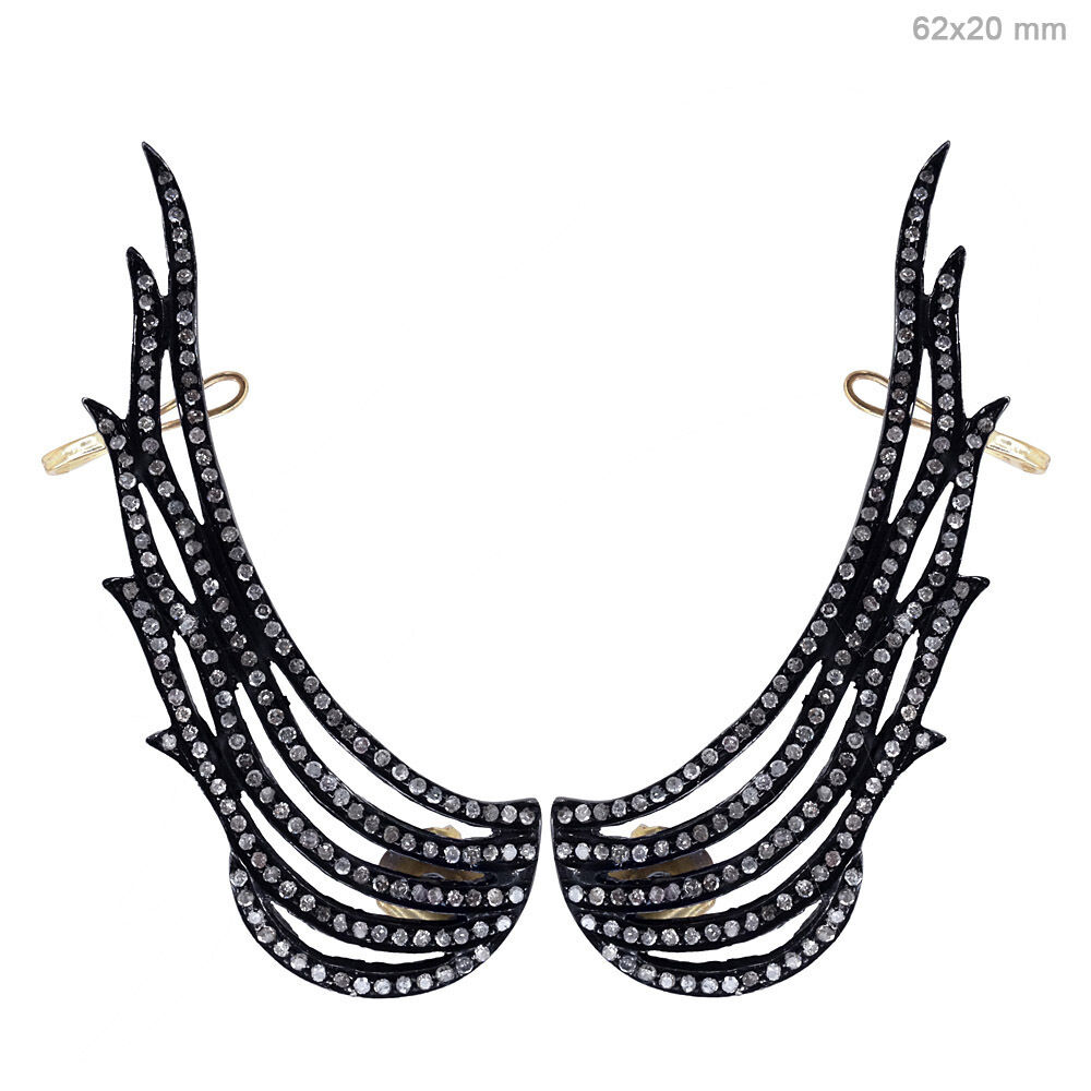 Sterling Silver Angel Wing Diamond Pave 14k Gold Ear Cuff Earrings Jewelry Oy