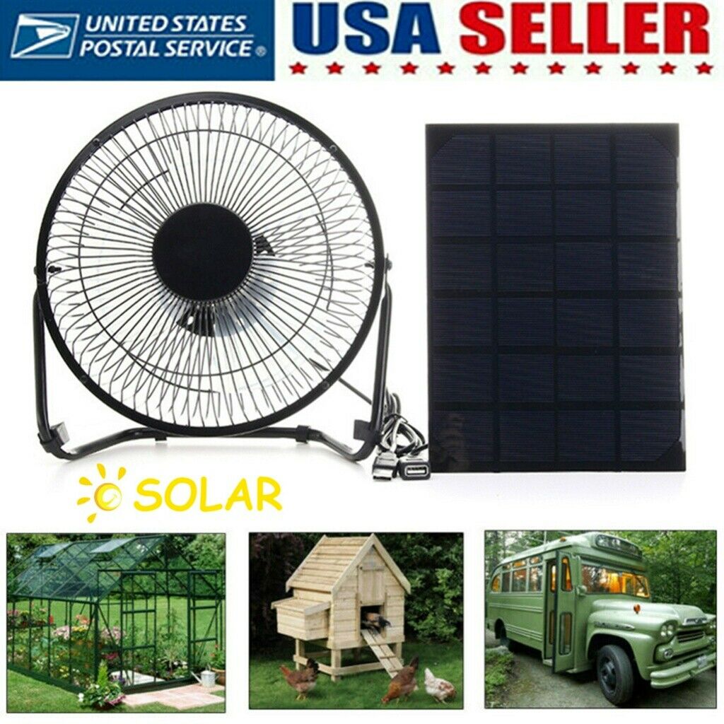 Portable Solar Powered Fan Mini Ventilator Greenhouse Pet Dog Chicken House Cool