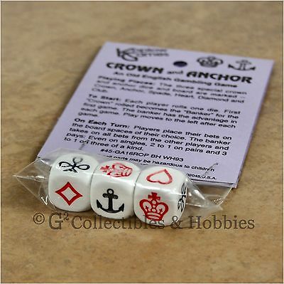 NEW Crown and Anchor Old English Gambling Game Dice Set