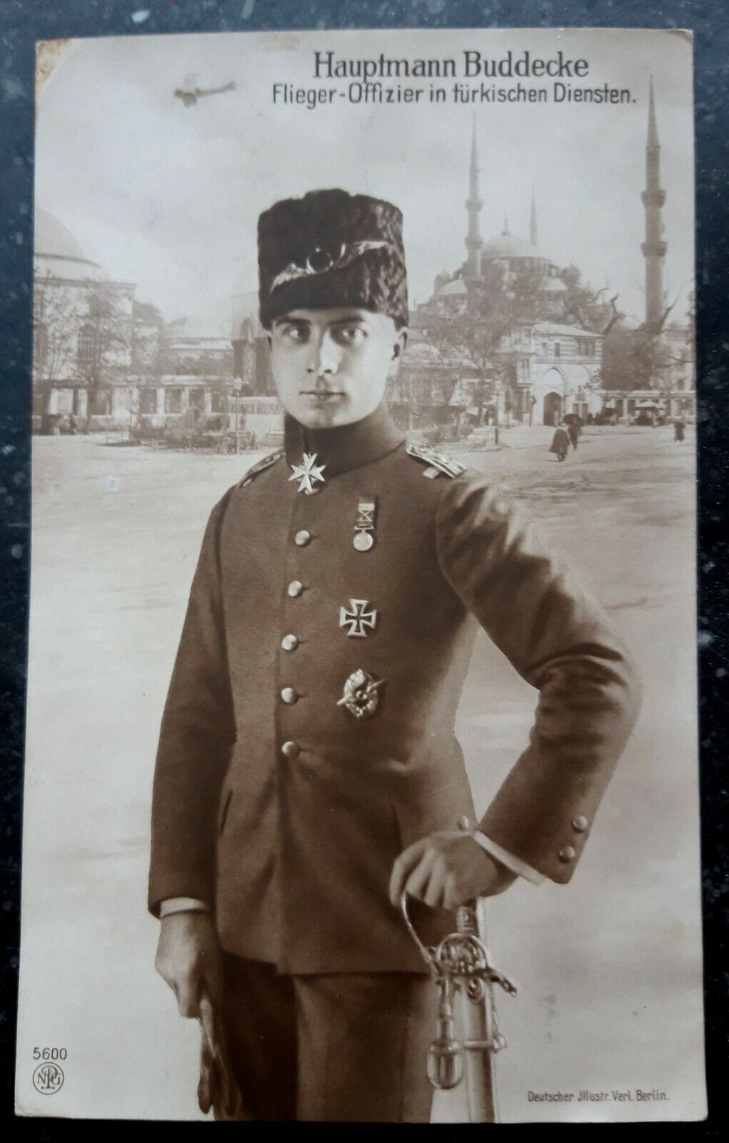 WWI Turkey Ottoman airforce German ace fighter Buddecke Istanbul photo postcard