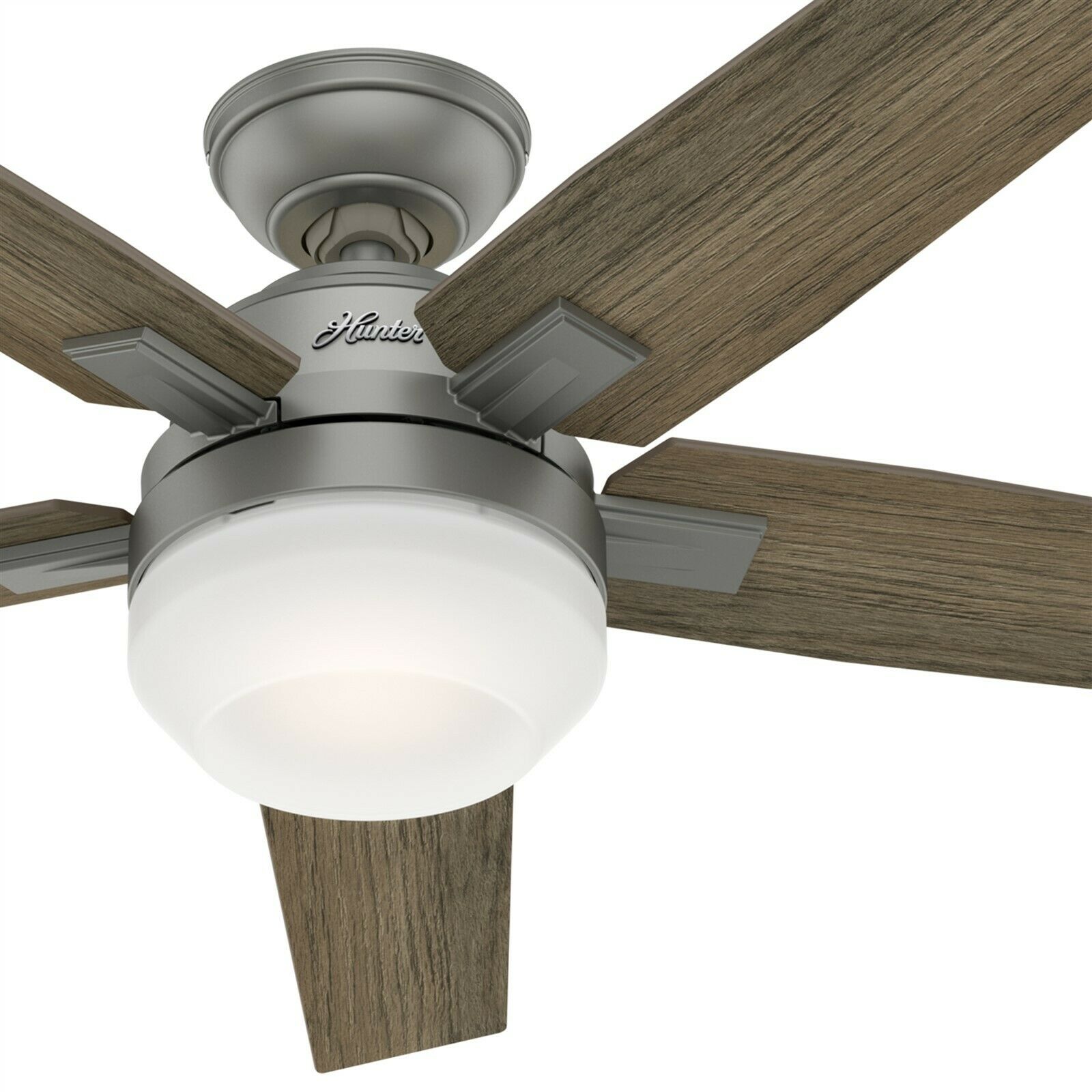 Hunter Fan 52 Inch Contemporary Matte Silver Ceiling Fan With Light And Remote