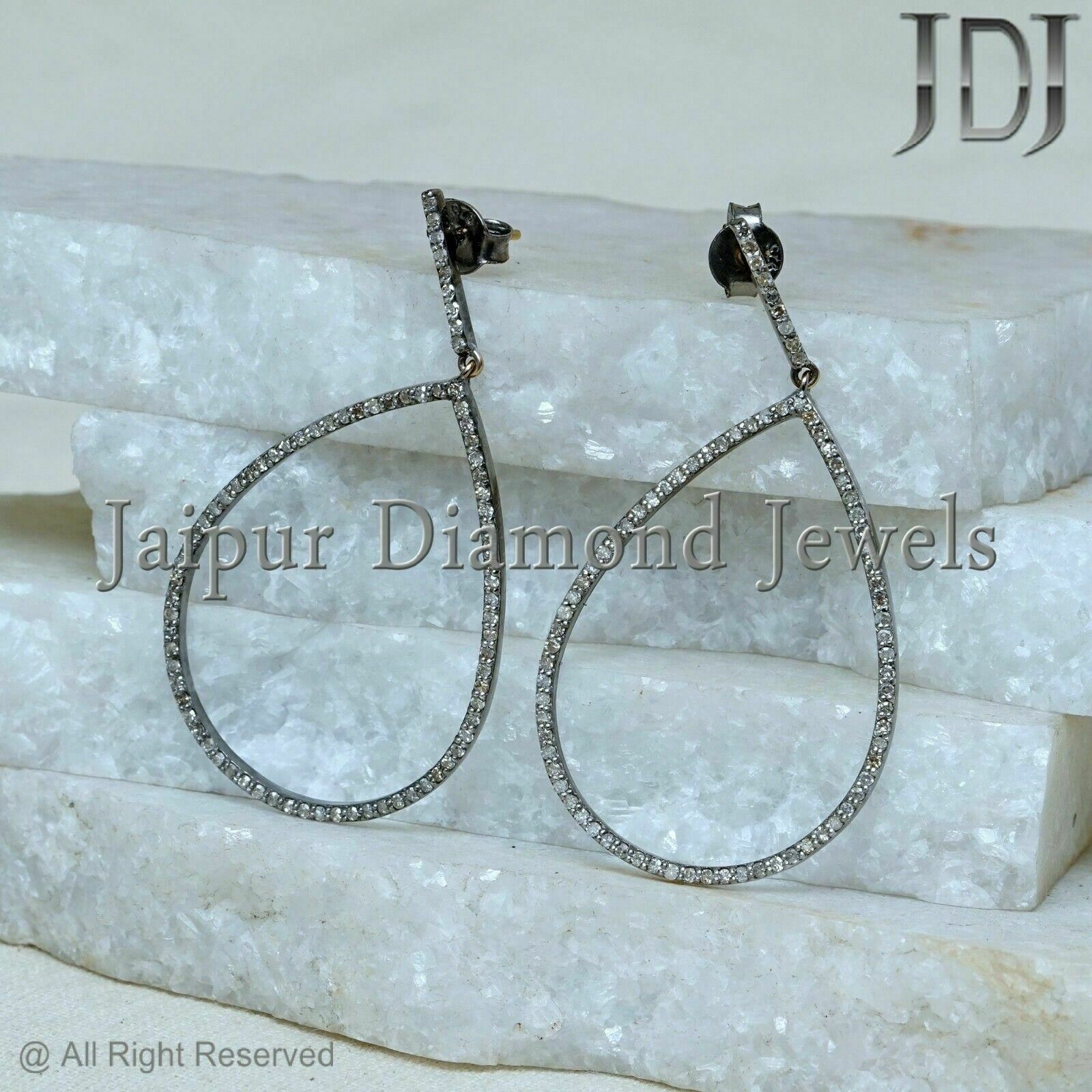 1.51ct Natural Pave Diamond Drop Dangle Earrings 925 Silver Handmade Jewelry New