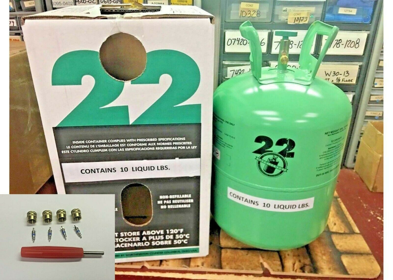 Refrigerant-22, r22, r-22, 10lb Cylinder, USA, Free Ship, Valve Kit