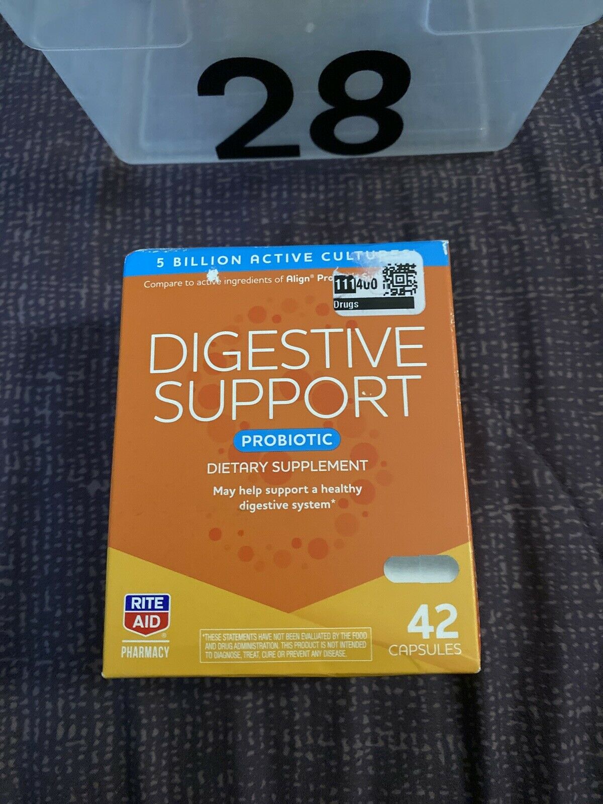 Digestive Support Probiotic Dietary Supplement 42 Capsules Rite Aid Exp. 9/20