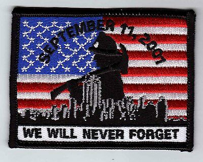 9-11 Memorial Patch 911 Usa We Will Never Forget Flag Patch 3.5" Wide Heat Seal