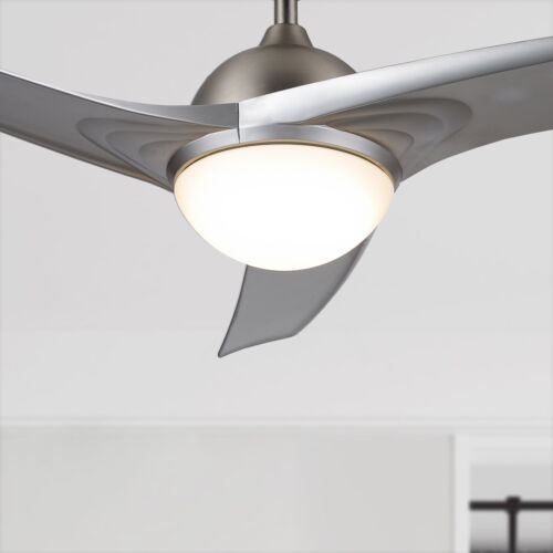 Modern Ceiling Fan W/ Led Panel Light & Remote Control Silver Color Blades 52"