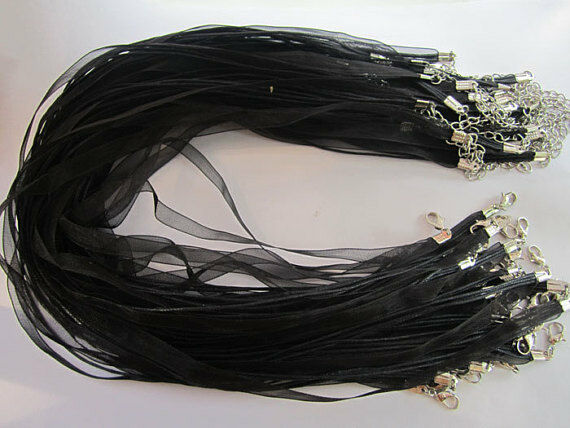 25 Ribbon Necklaces-black Organza Ribbon & Twine Necklaces Set Of 25
